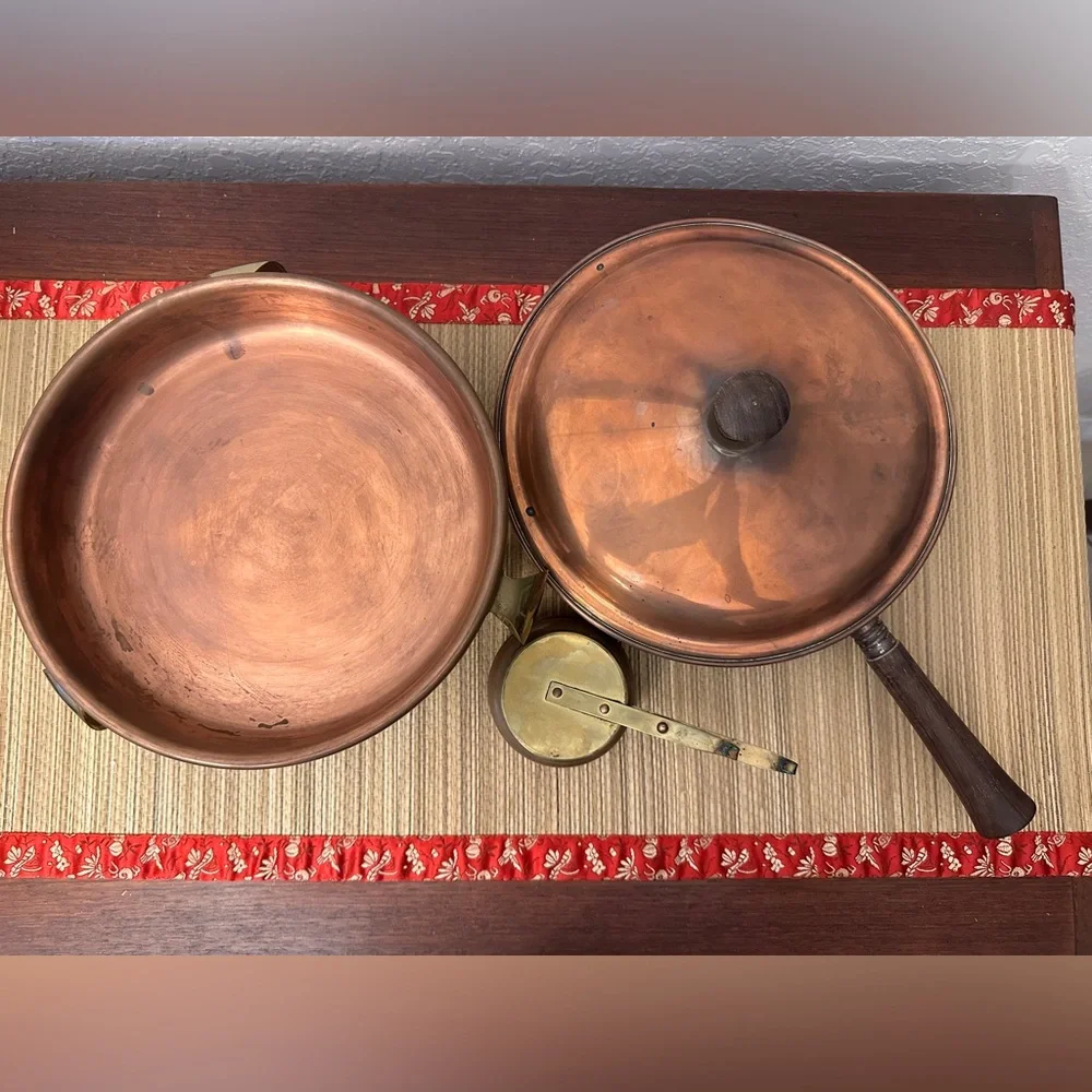Copper & Brass Chafing Dish Wood Handle Made in Pescia Italy